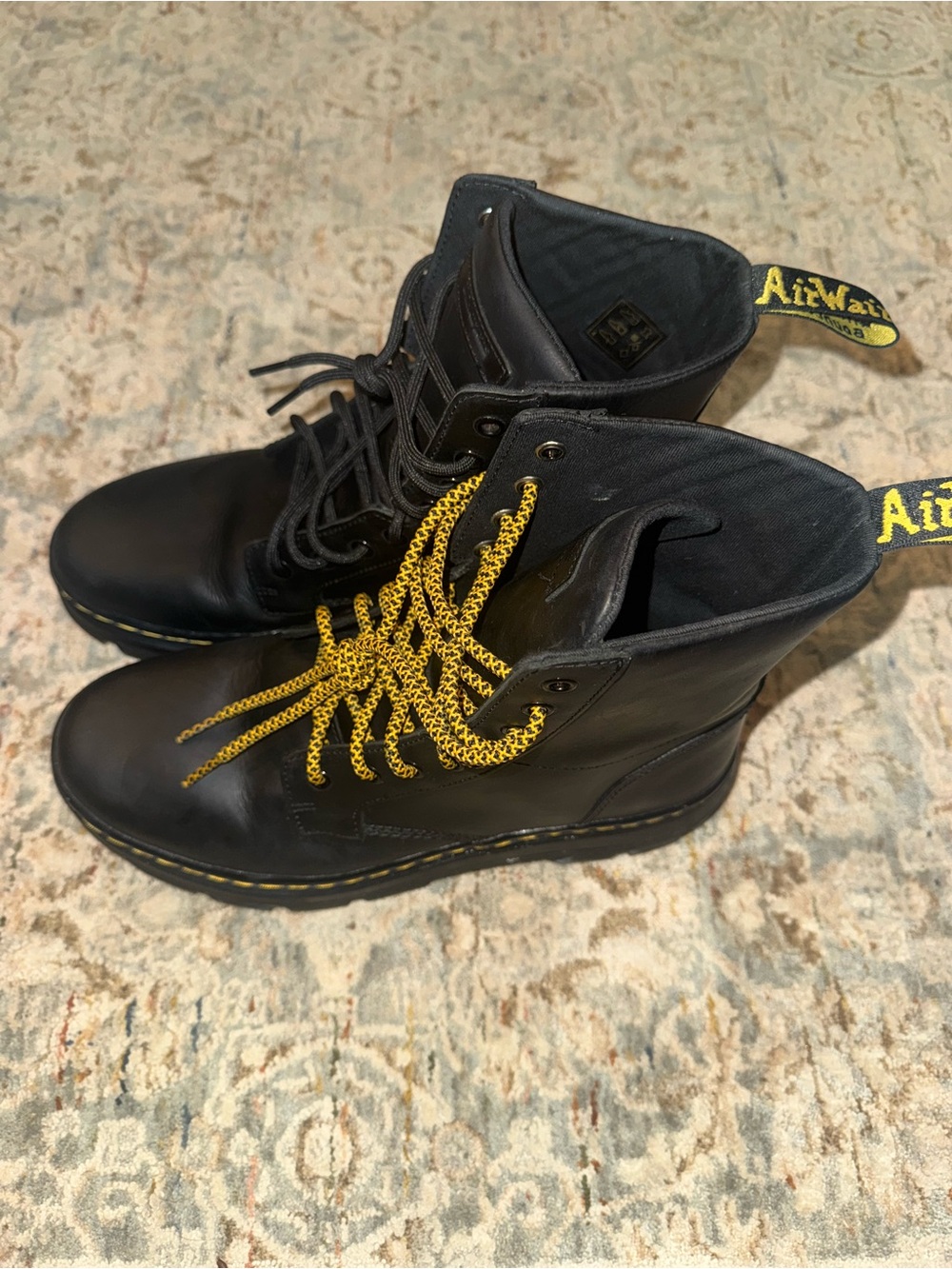 Dr. Martens Black Leather Lace-Up Boots with Yellow Accents - Picture 4 of 6